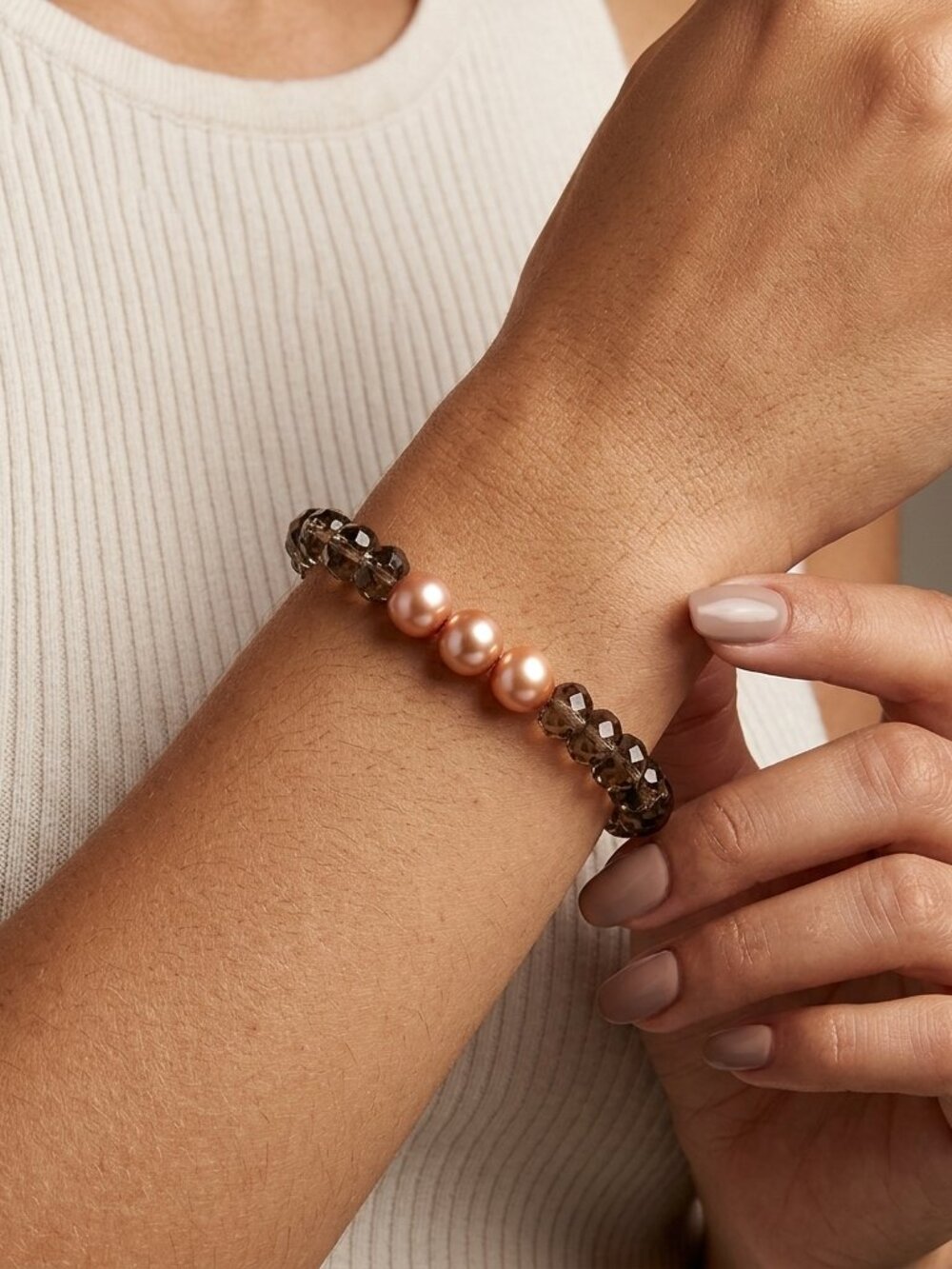 Pearl & Smoky Quartz  Stretch Bracelet
